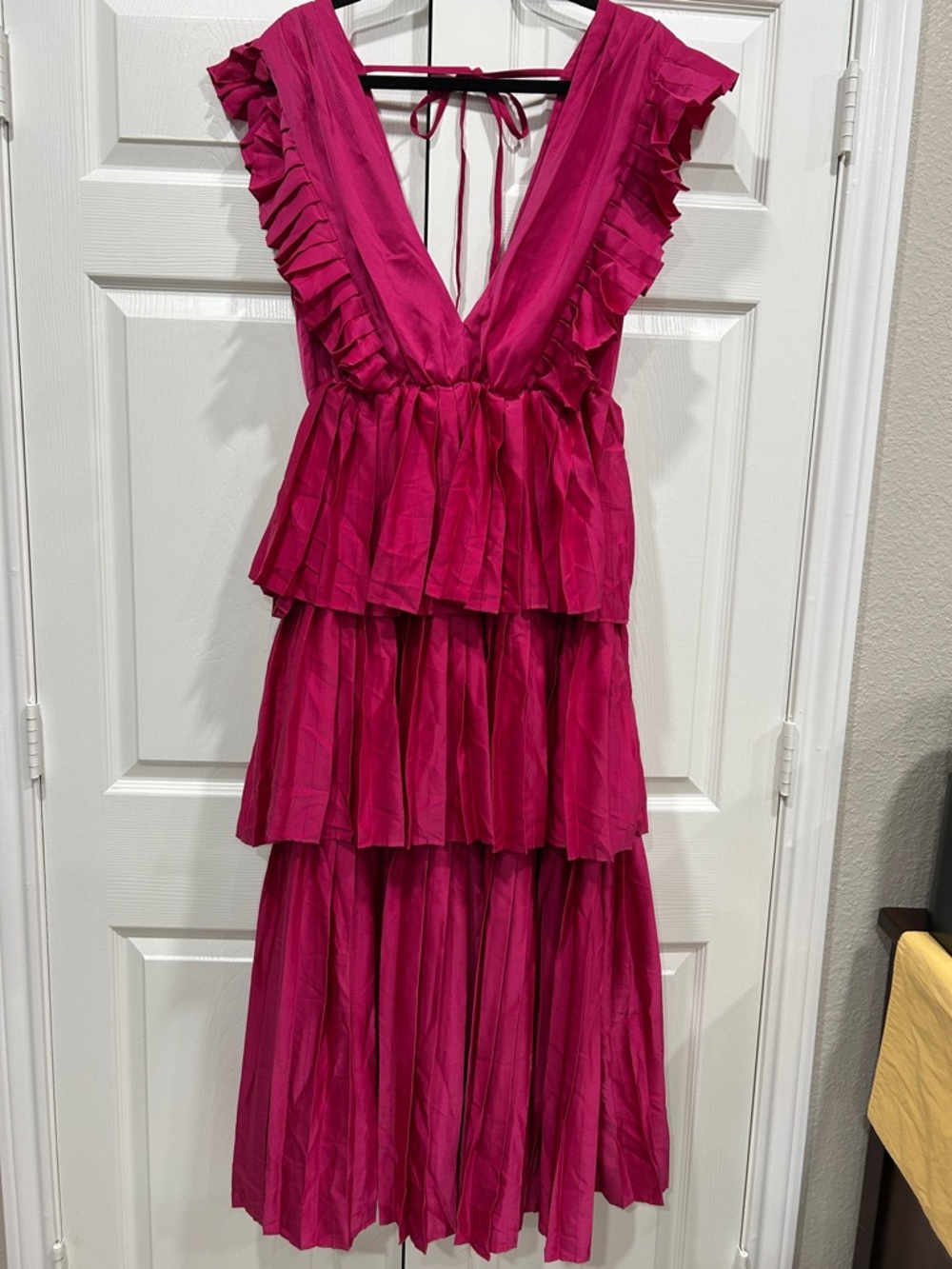 Women’s Fuchsia Ruffle Tiered Maxi Dress - V-Neck